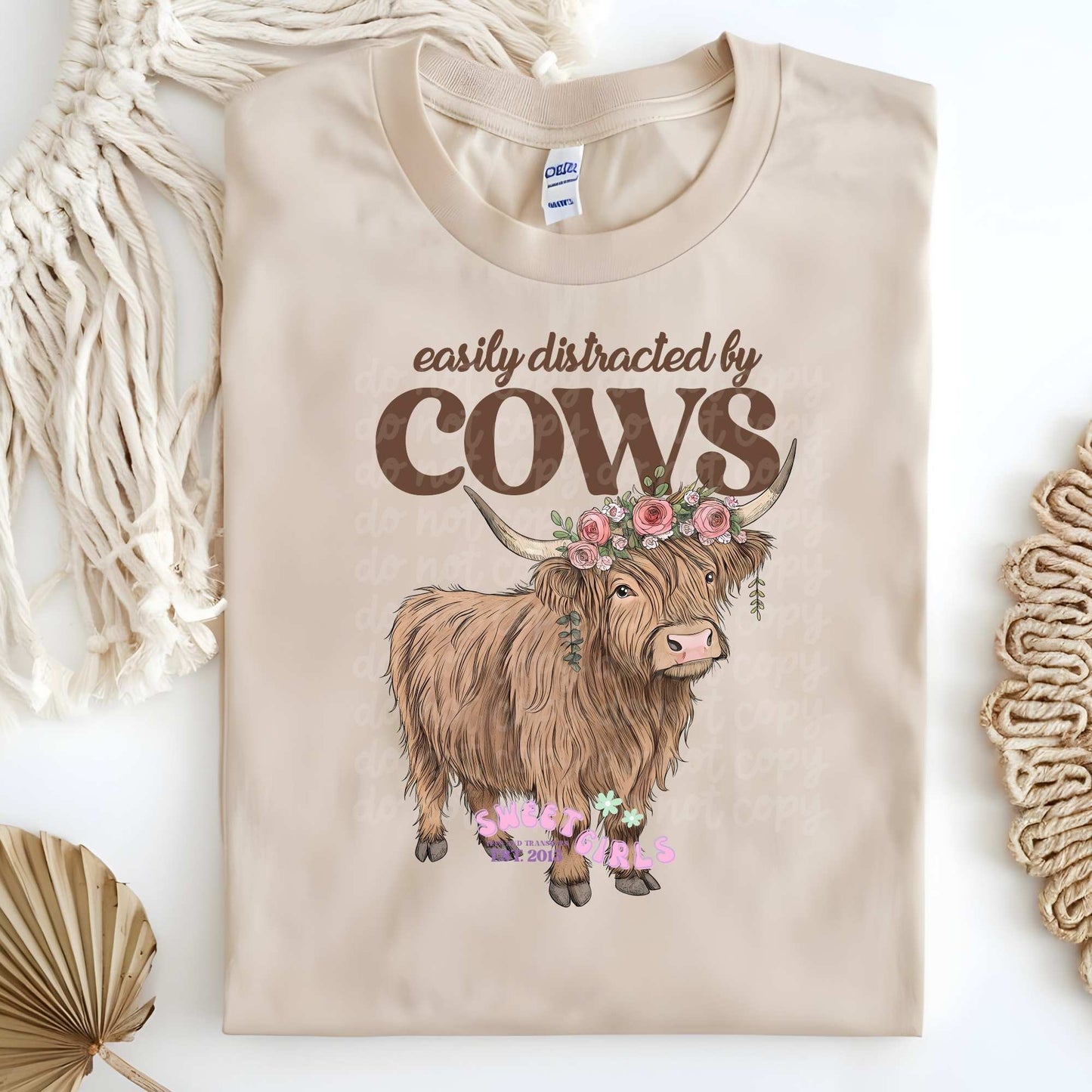 Easily Distracted by Cows Floral Highland Cow Heat Transfer