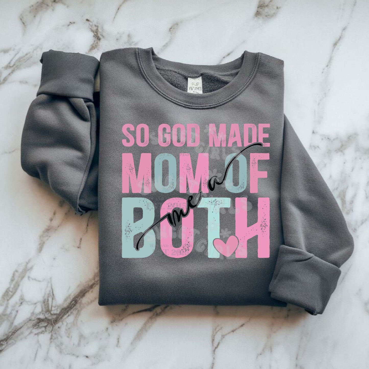 So God Made Me a Mom of Both DTF Heat Transfer – Ready to Press Pink and Blue Iron-On for Moms of Girls & Boys – Cute Gender Mix Print for Shirts & Bags