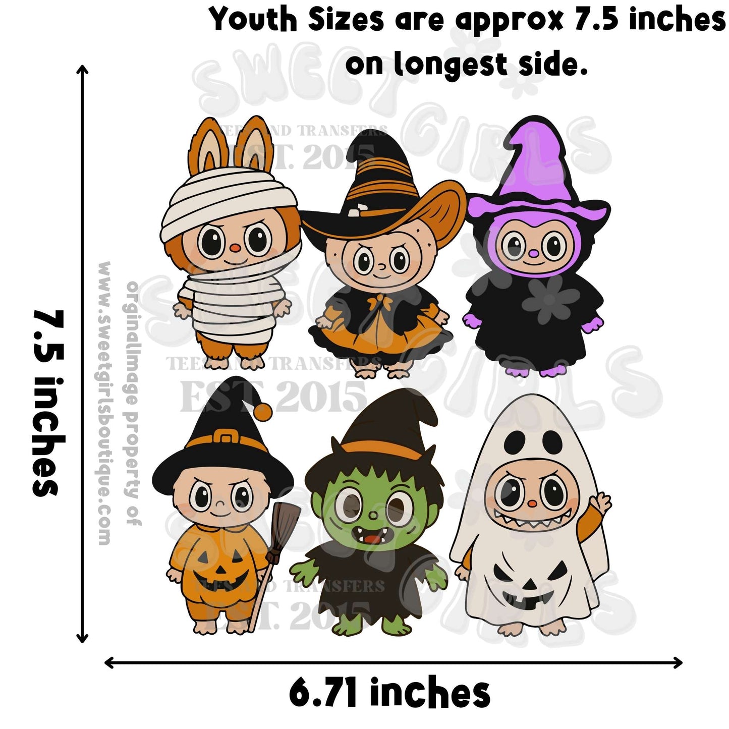 Trendy Monster Cute Halloween Kids Costume DTF Heat Transfer – Ghost, Pumpkin, Mummy, Witch, Monster Iron-On Designs for Shirts – DIY Fall Festival Printable Transfers for Toddlers, Youth & Adults
