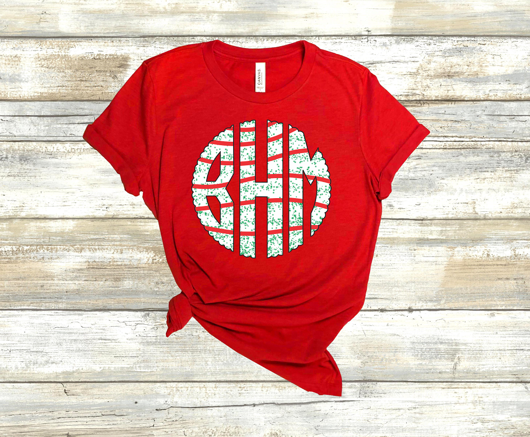 Christmas Tree Cake Monogram Adult Tee, Tank, Raglan, or Sweatshirt