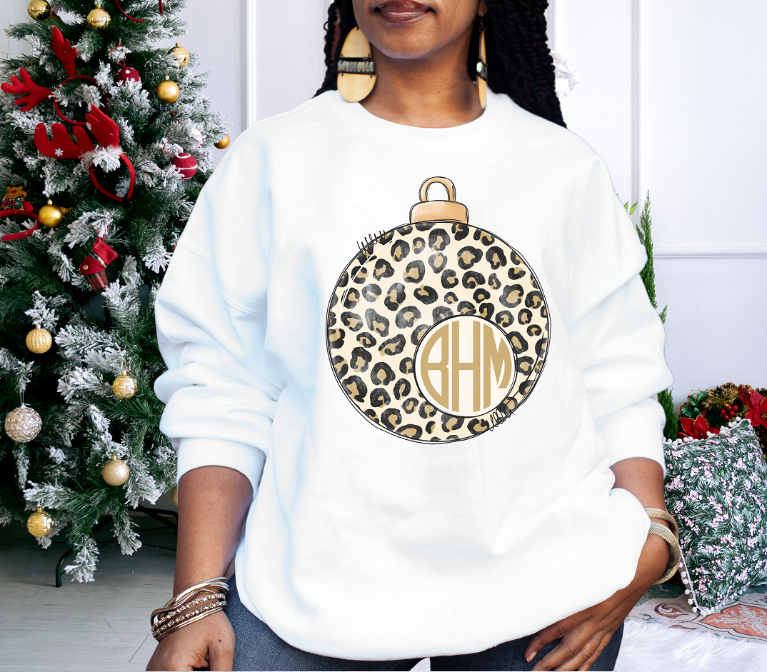 Cheetah Ornament Monogram Adult Tee, Tank, Raglan, or Sweatshirt