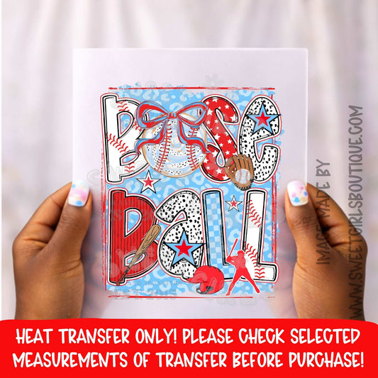 Baseball Bow Patriotic Heat Transfer Baseball Game Day DTF Not a Shirt