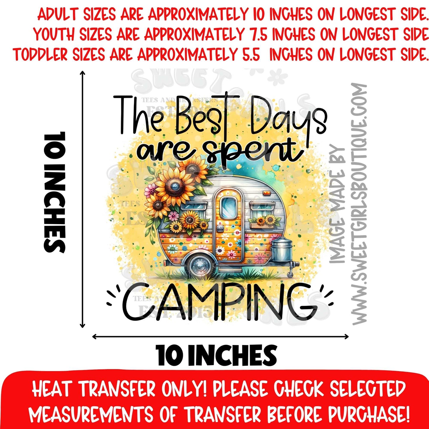 The Best Days Are Spent Camping Heat Transfer Vintage Camper DTF Not a Shirt