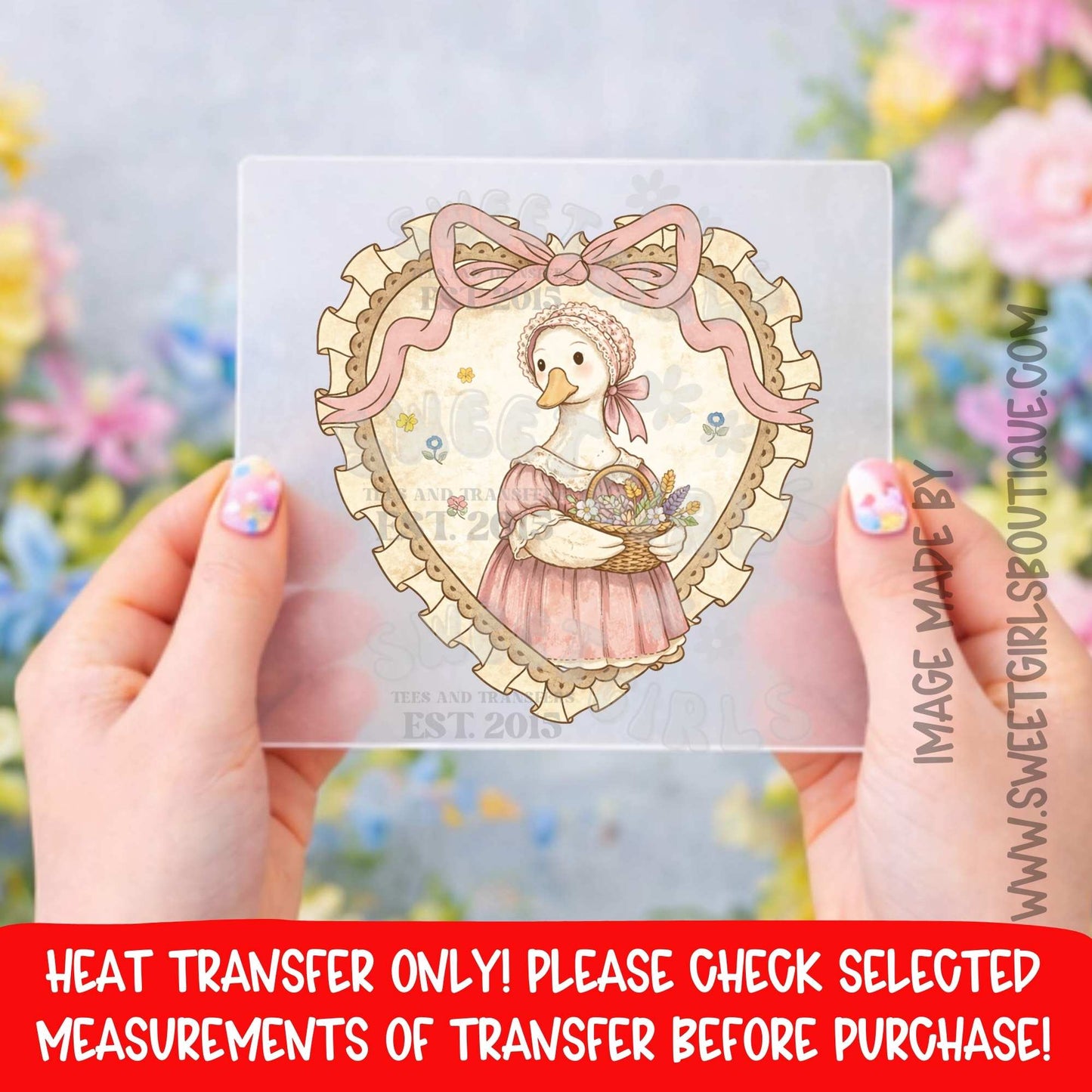 Vintage Goose Heart Cottagecore Heat Transfer Duck Floral DTF Not a Shirt