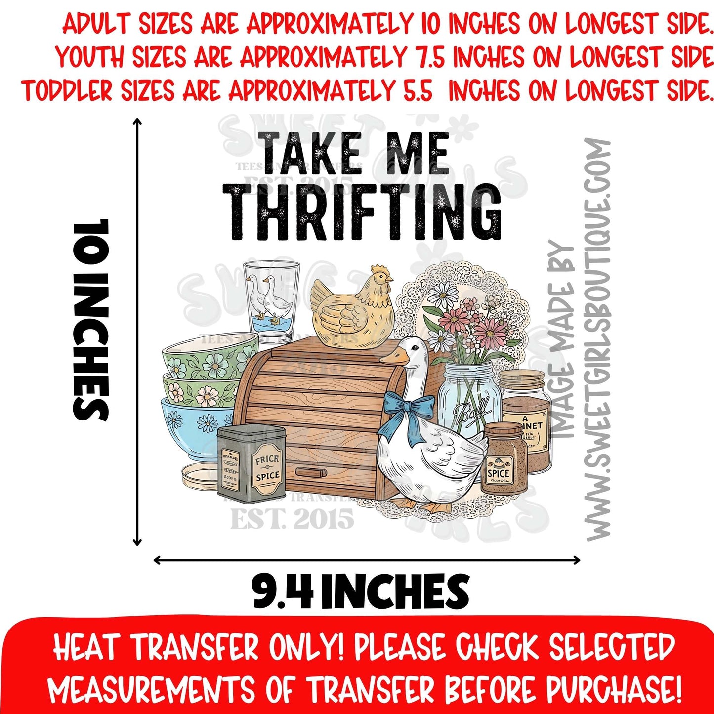 TAKE ME THRIFTING GOOSE FARMHOUSE VINTAGE HEAT TRANSFER NOT A SHIRT DTF READY TO PRESS THRIFT AESTHETIC DUCK PRINT