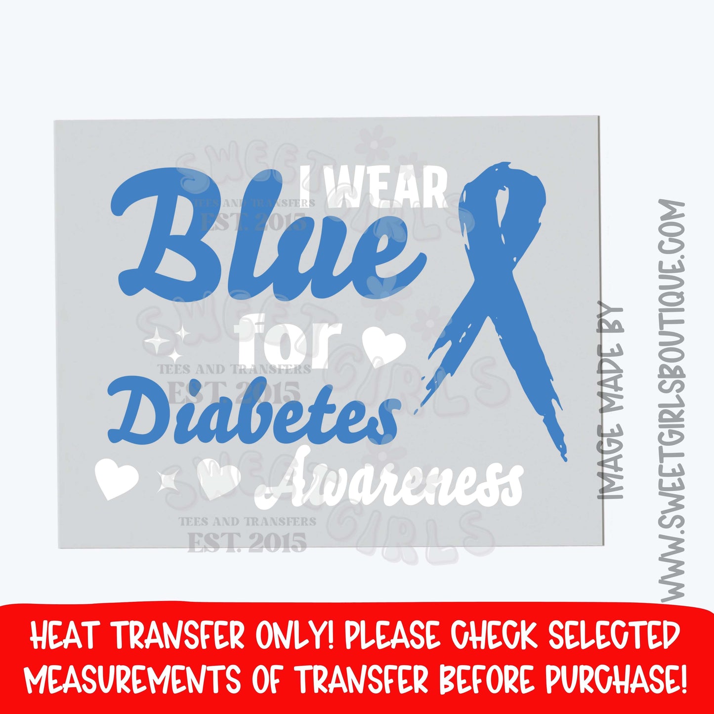 Wear Blue for Diabetes Awareness DTF Heat Transfer | Blue Ribbon November Iron On