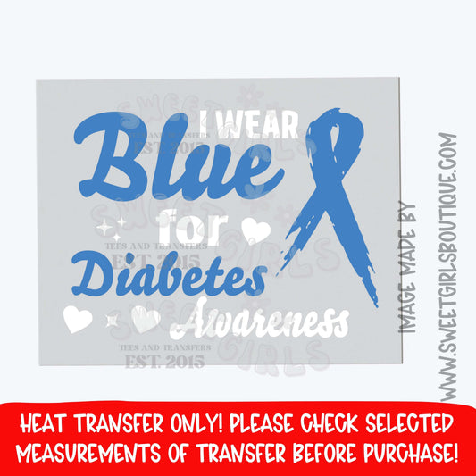 Wear Blue for Diabetes Awareness DTF Heat Transfer | Blue Ribbon November Iron On