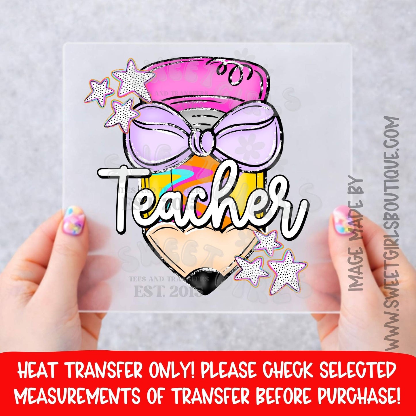 Teacher Pencil Bow Coquette Teacher DTF Heat Transfer NOT A SHIRT