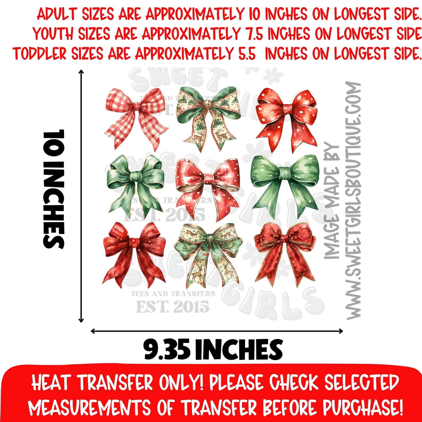 CHRISTMAS BOWS CHRISTMAS BOWS HEAT TRANSFER HOLIDAY BOW BUNDLE COQUETTE CHRISTMAS DTF PRINT