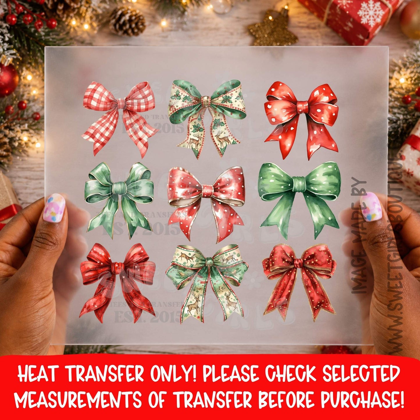 CHRISTMAS BOWS CHRISTMAS BOWS HEAT TRANSFER HOLIDAY BOW BUNDLE COQUETTE CHRISTMAS DTF PRINT