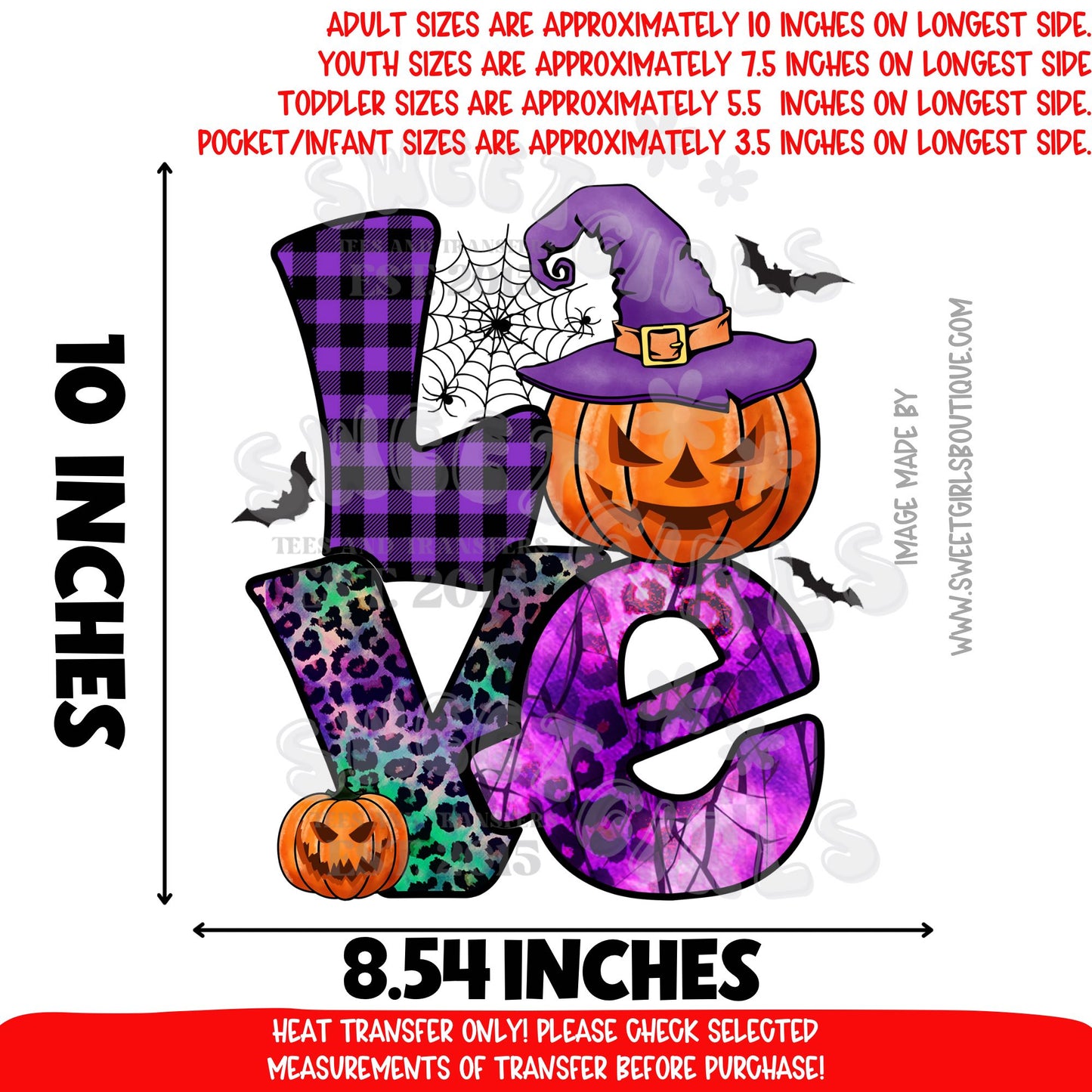 LOVE Halloween Heat Transfer – Buffalo Plaid, Leopard, Pumpkin DTF Print for Shirts