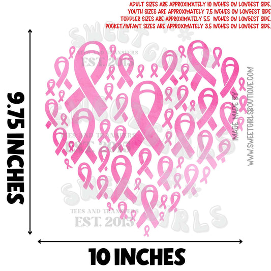 Pink Ribbon Heart – Breast Cancer Awareness DTF Heat Transfer for Shirts & Sweatshirts