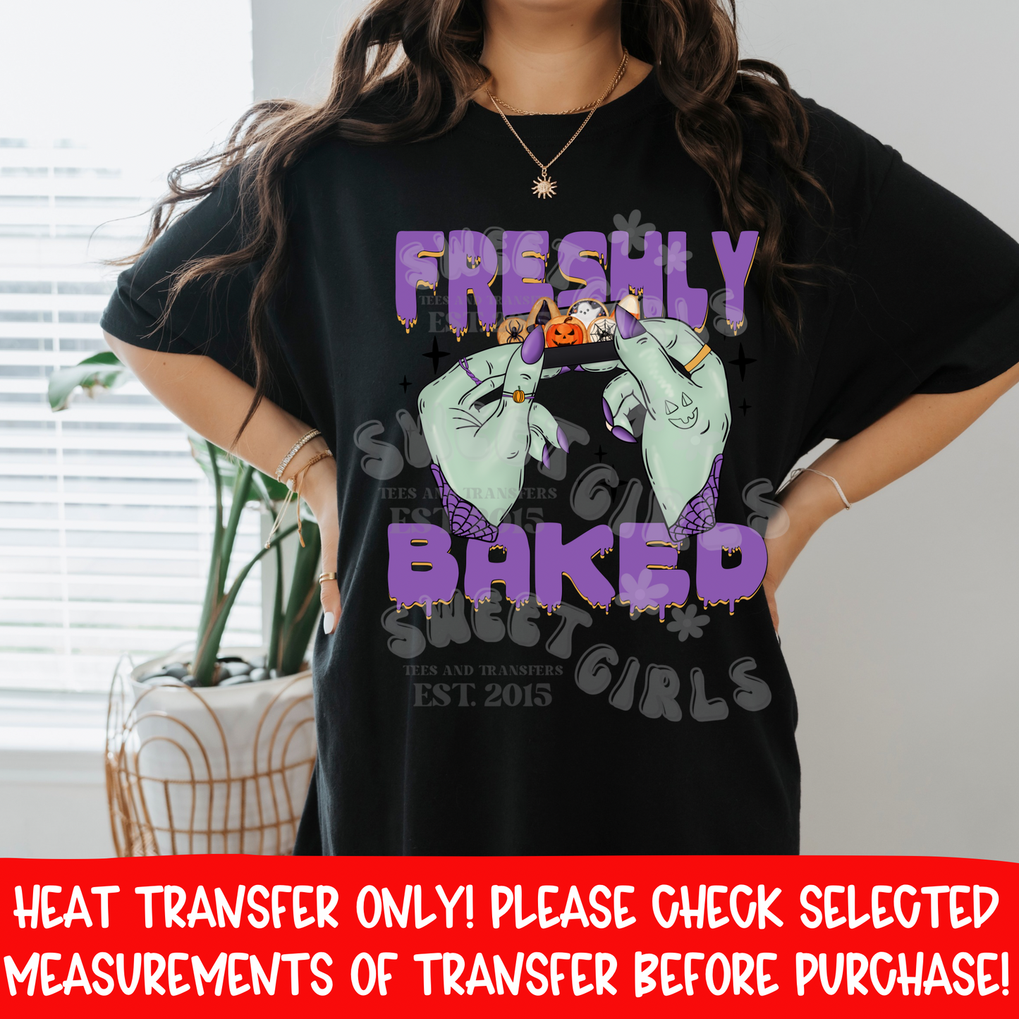 Freshly Baked Halloween Cookies DTF Heat Transfer | Witch Hands with Spooky Treats Iron On | Cute Halloween Baking Shirt Print | DIY Craft Supplies