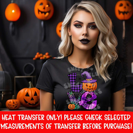 LOVE Halloween Heat Transfer – Buffalo Plaid, Leopard, Pumpkin DTF Print for Shirts