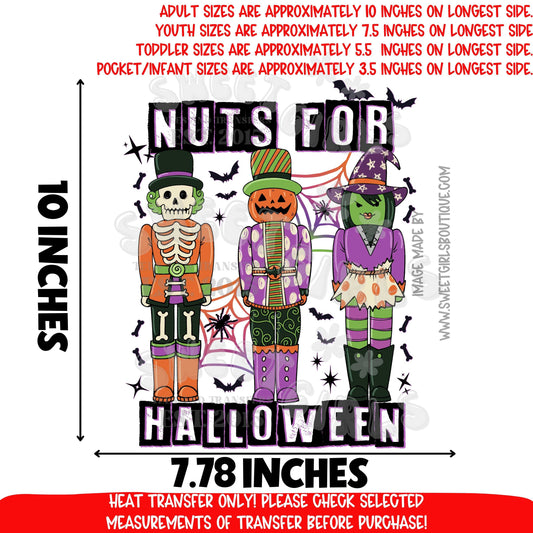 Nuts for Halloween Nutcracker Characters DTF Heat Transfer | Skeleton Pumpkin Witch Nutcrackers | Spooky Cute DIY Shirt Iron-On
