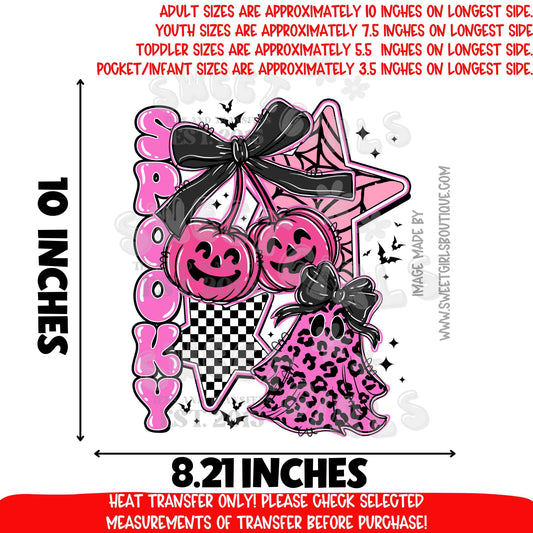 Pink Spooky Pumpkin Ghost Star Halloween DTF Heat Transfer | Cute Girly Gothic Iron-On Design | DIY Halloween Shirt Printable Transfer