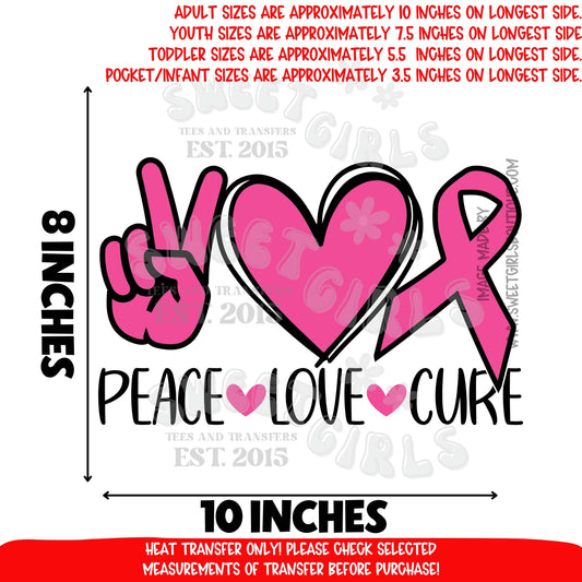 Peace Love Cure Breast Cancer Awareness Heat Transfer – Pink Ribbon DTF Print