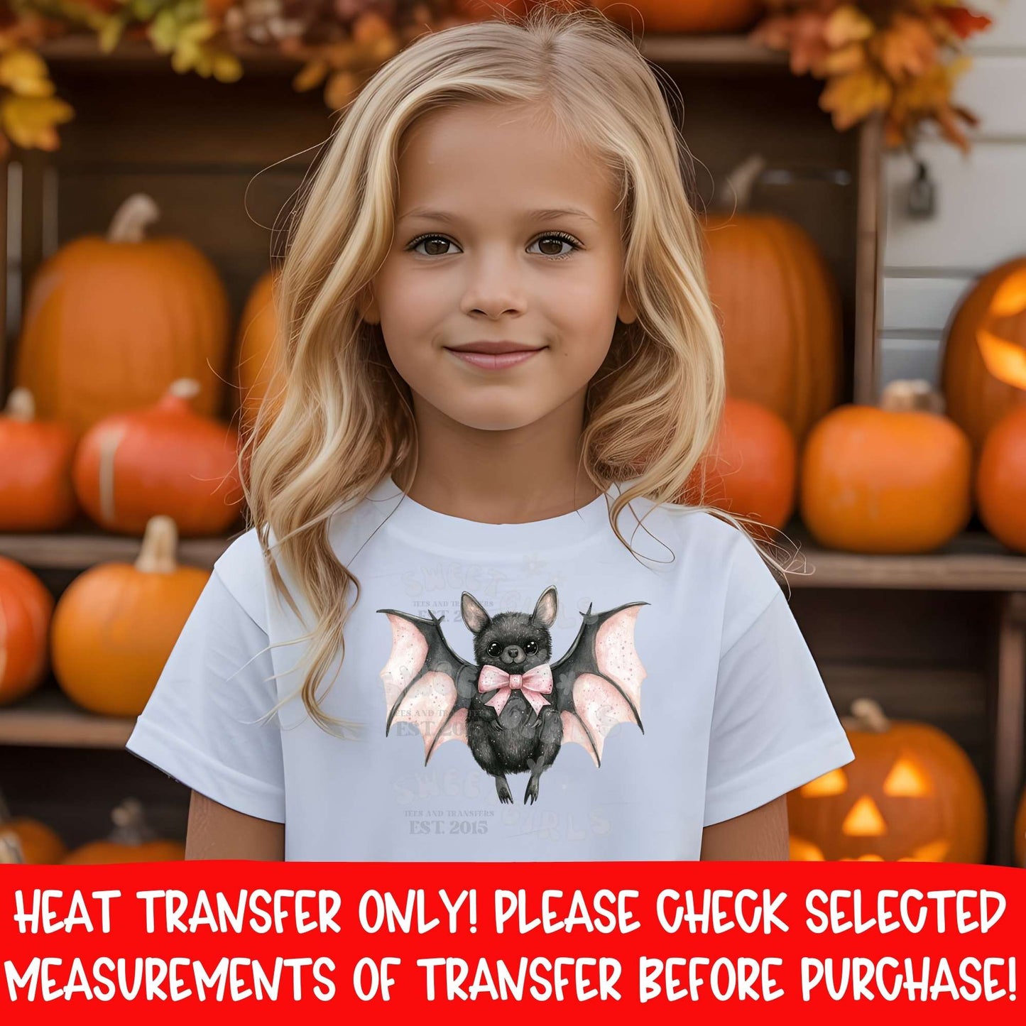 Halloween Cute Bat DTF Heat Transfer | Pink Bow Kawaii Bat Shirt Iron-On | Spooky Cute DIY Printable Transfer