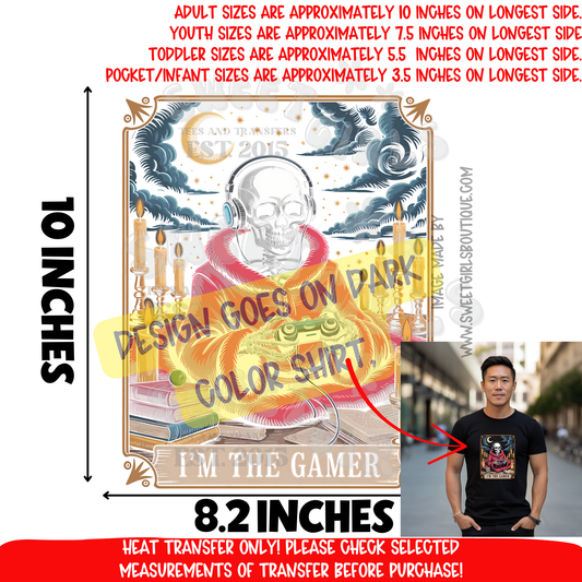 Gamer Skeleton Skull with Headphones and Controller DTF Heat Transfer | Spooky Halloween Gamer Iron On | Dark Shirt Print | DIY Craft Supplies