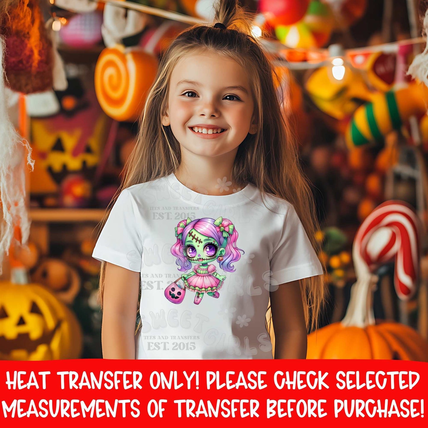 Cute Zombie Girl Halloween DTF Heat Transfer | Pastel Creepy Cute Iron On Cold Peel Ready to Press