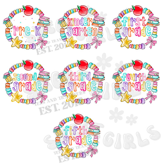 Rainbow Faux Beaded School Grade DTF Heat Transfer – Back to School Bracelet Style Pre-K to 5th