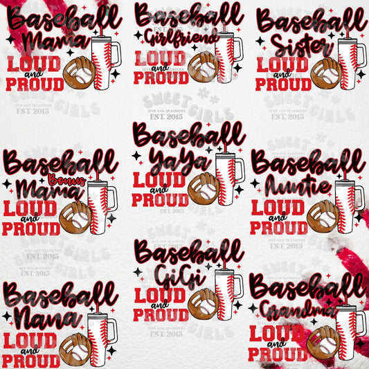 Baseball Family Loud and Proud DTF Heat Transfer – Sports Fan Iron-On Design