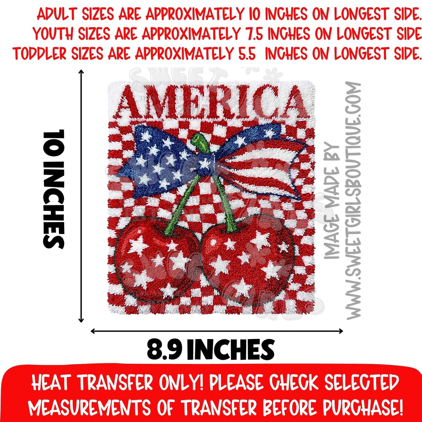 America Patriotic Cherry Gingham Heat Transfer DTF Iron On Printable Transfer Retro Fourth of July USA Not a Shirt