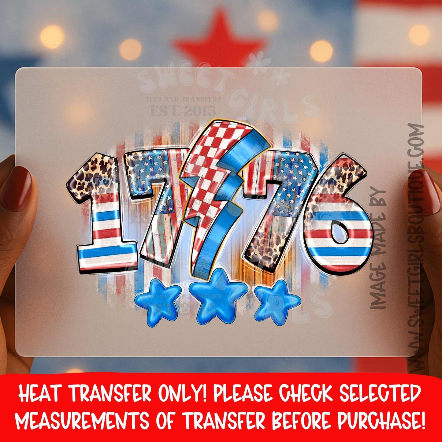 1776 Patriotic Lightning Heat Transfer DTF Iron On Printable Transfer USA Freedom Independence Day Not a Shirt