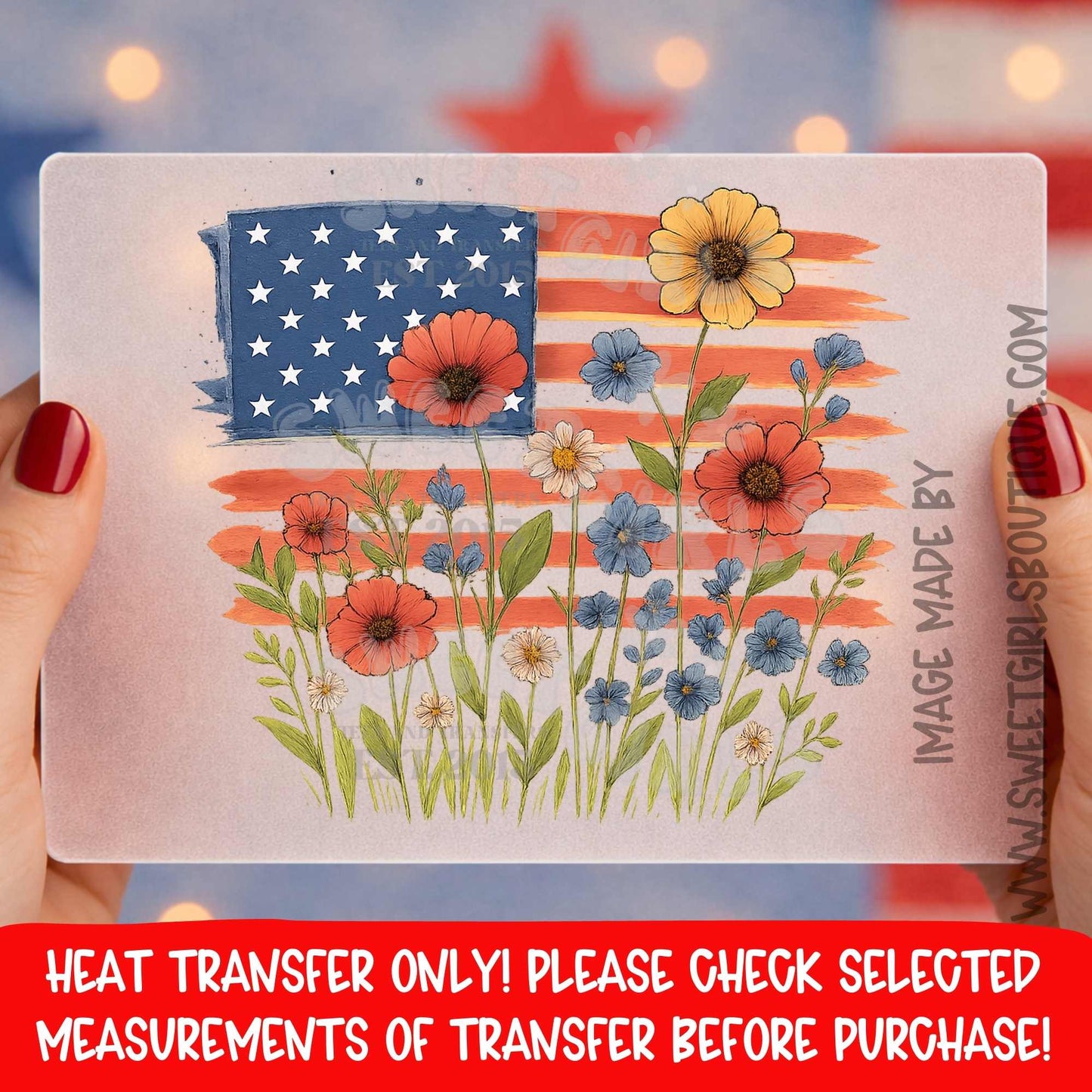 American Flag Wildflower Heat Transfer DTF Iron On Printable Transfer Patriotic Floral USA Summer Not a Shirt