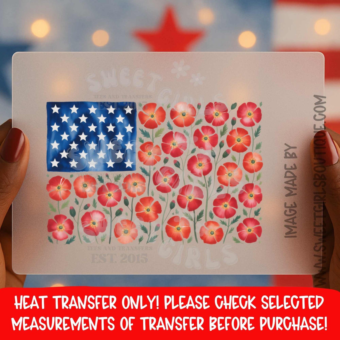 USA Floral Chenille Style Heat Transfer DTF Iron On Printable Transfer Patriotic American Vintage Fourth of July Not a Shirt