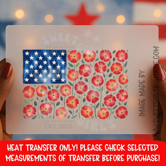 USA Floral Chenille Style Heat Transfer DTF Iron On Printable Transfer Patriotic American Vintage Fourth of July Not a Shirt