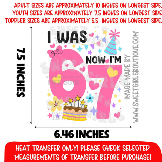 I Was 6 Now I'm 7 Birthday Girl Heat Transfer – Cute Pastel Birthday DTF Print (Not a Shirt)