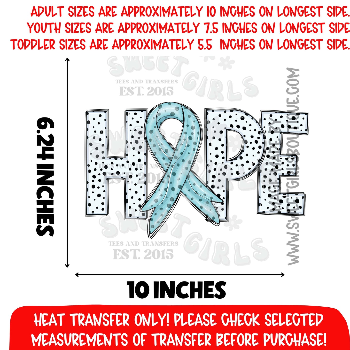 Hope Blue Ribbon Diabetes Awareness DTF Heat Transfer | Wear Blue November Iron On Design