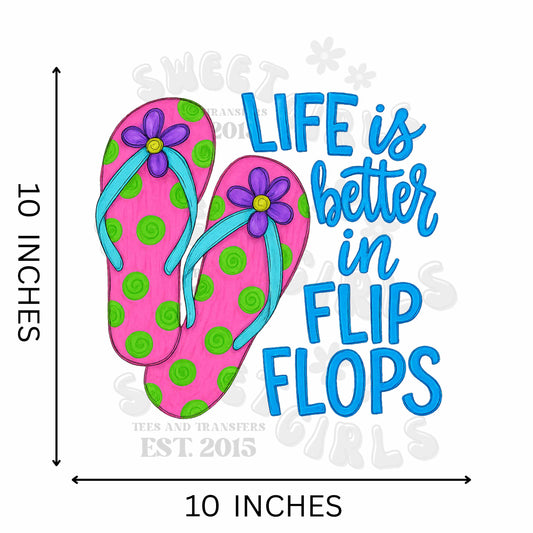 Life is Better in Flip Flops Summer DTF Transfer – Bright Retro Beach Heat Press Sticker – Ready to Press Iron-On for Vacation Tees & Tank Tops