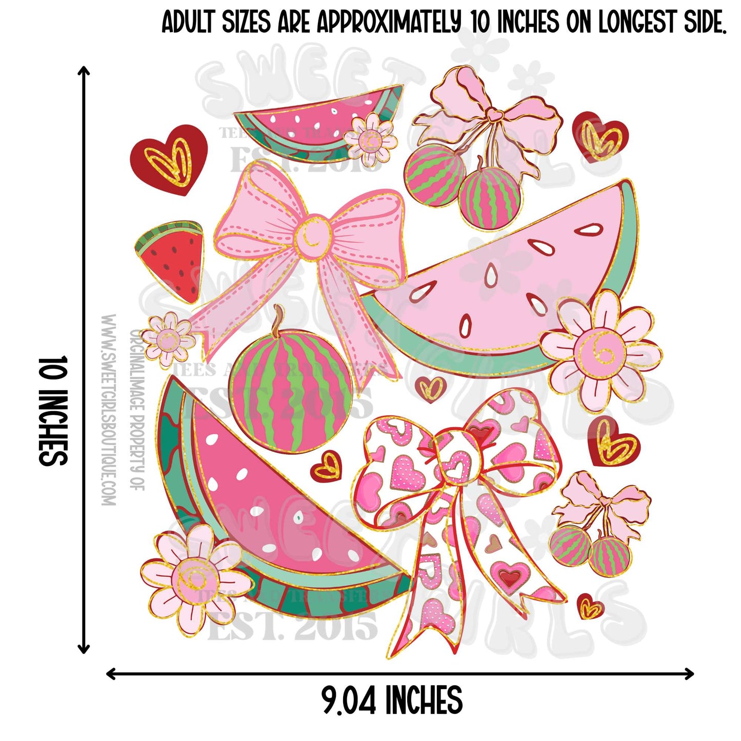 Coquette Fruit & Bow Watermelon Collage DTF Heat Transfer – Cute Pink Summer Design | Iron-On for Tees, Totes & DIY Fashion