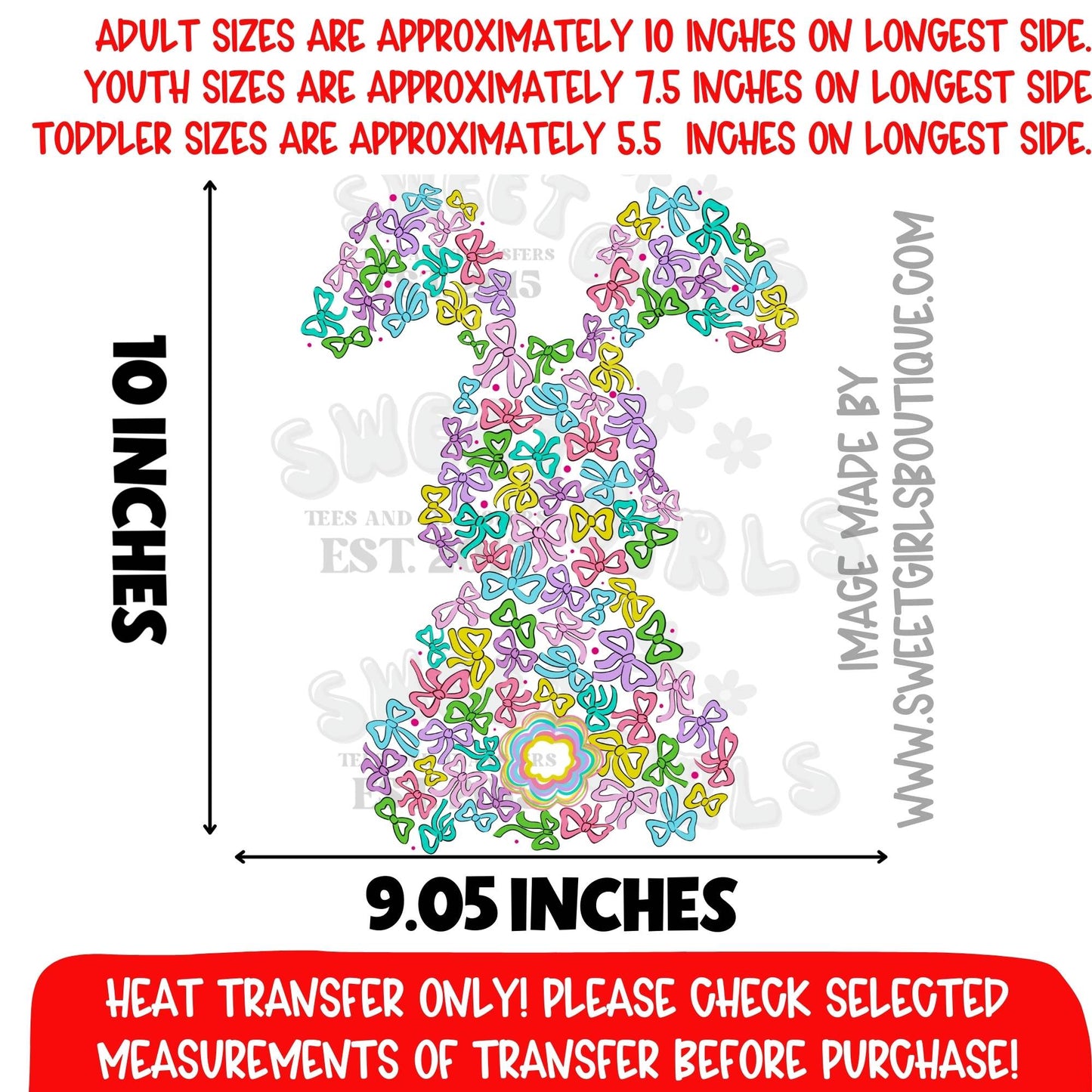 Bow Bunny Outline Heat Transfer – Pastel Bow Bunny Silhouette DTF Print (Not a Shirt)