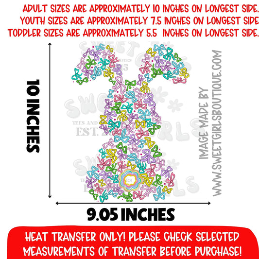 Bow Bunny Outline Heat Transfer – Pastel Bow Bunny Silhouette DTF Print (Not a Shirt)