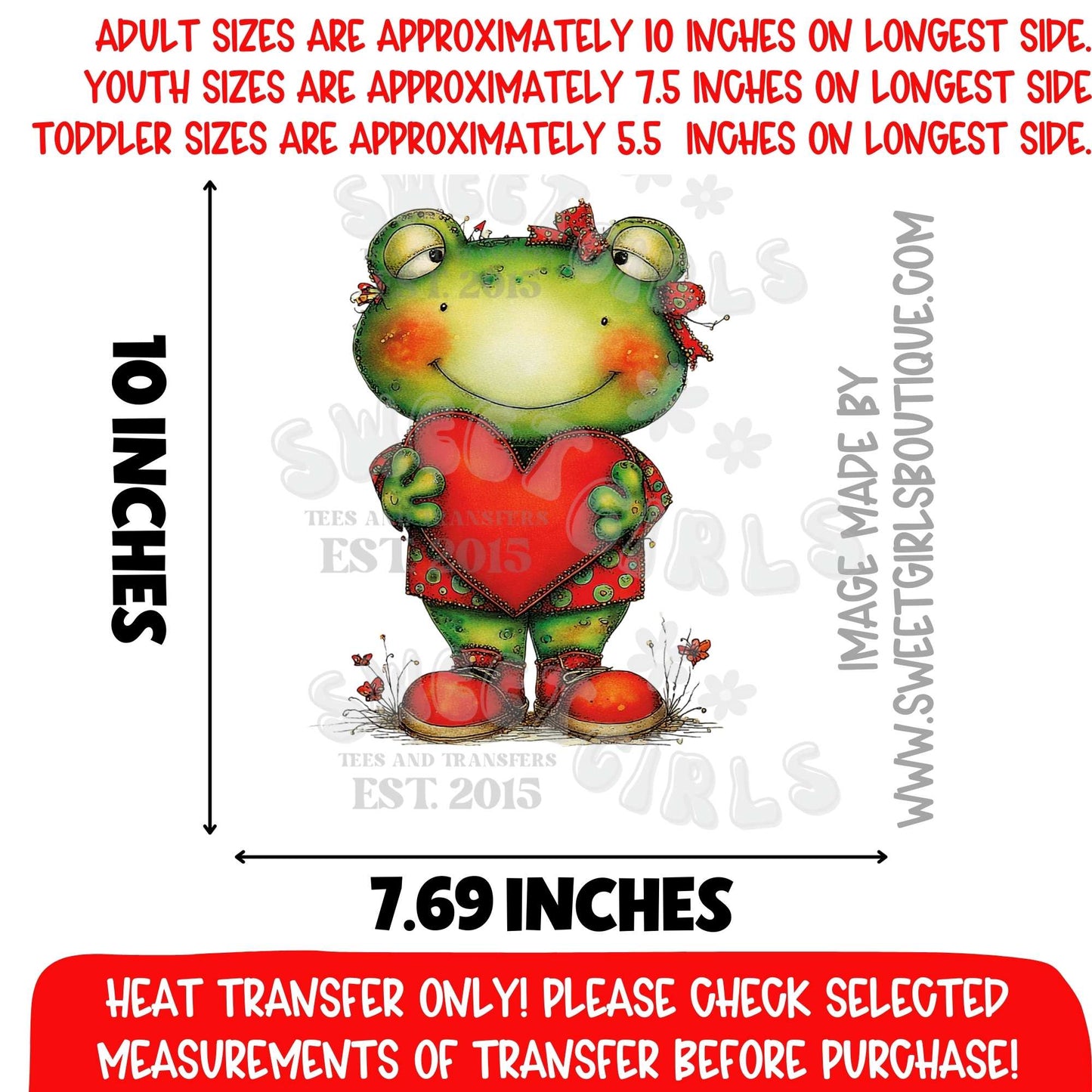 Cute Frog Holding Heart DTF Heat Transfer – Valentine Frog Iron On Design