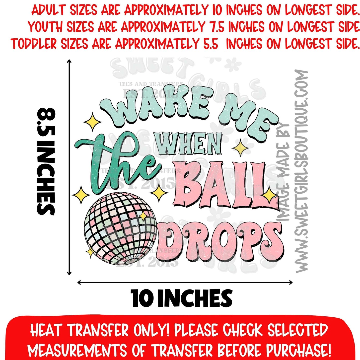 Wake Me When The Ball Drops New Year Disco Heat Transfer – Retro NYE DTF Print (Not a Shirt)