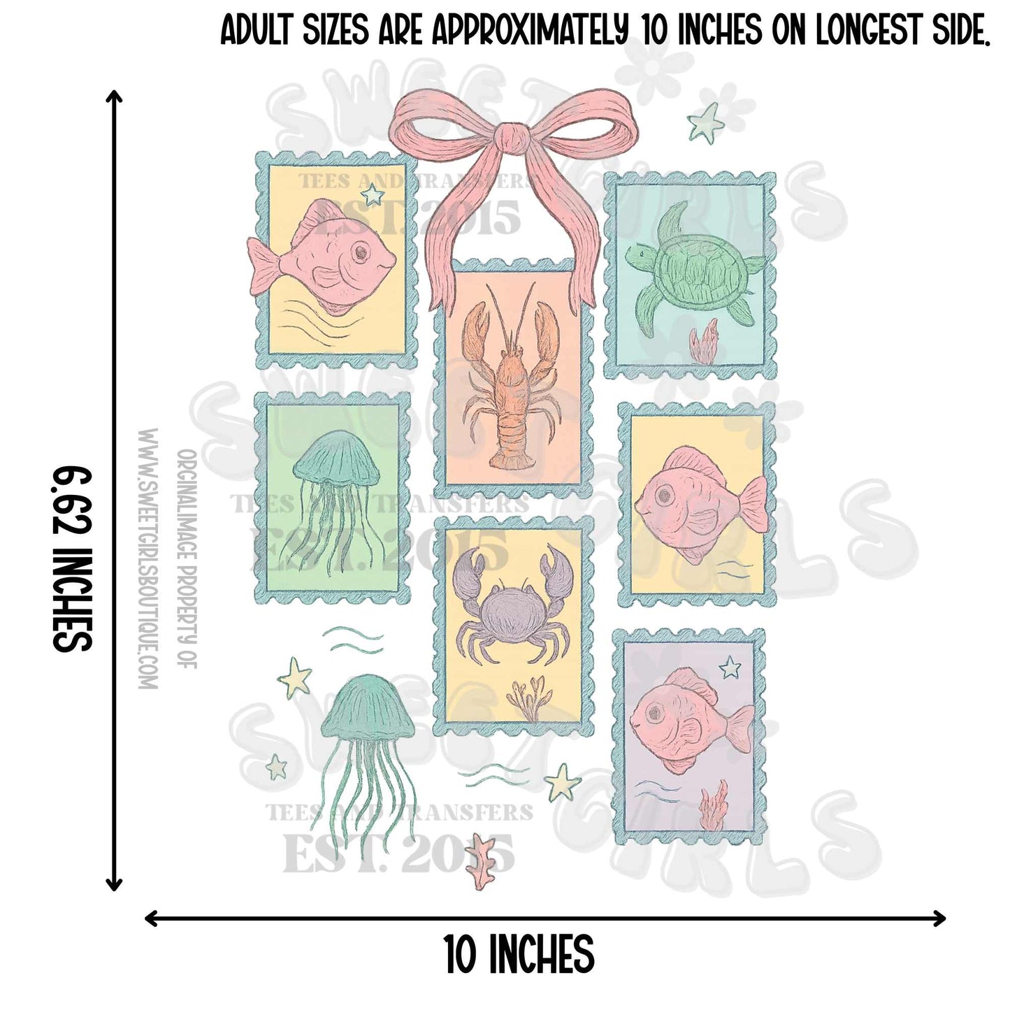 Under the Sea Ocean Critters DTF Heat Transfer – Fish Jellyfish Turtle Lobster Crab Stamp Design