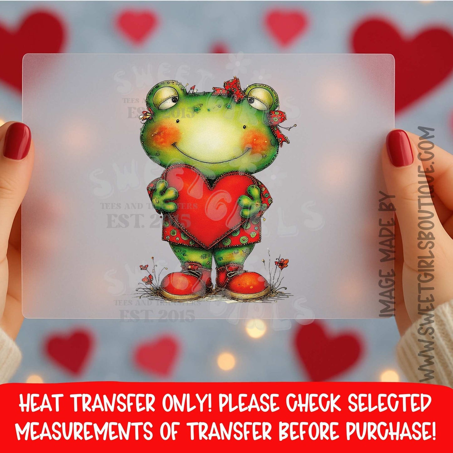 Cute Frog Holding Heart DTF Heat Transfer – Valentine Frog Iron On Design