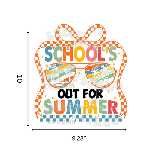 School’s Out for Summer DTF Transfer – Last Day Sunglasses Iron-On – Bright End of Year Heat Transfer for Teachers, Kids, Totes & Tees – Washable & Press Ready
