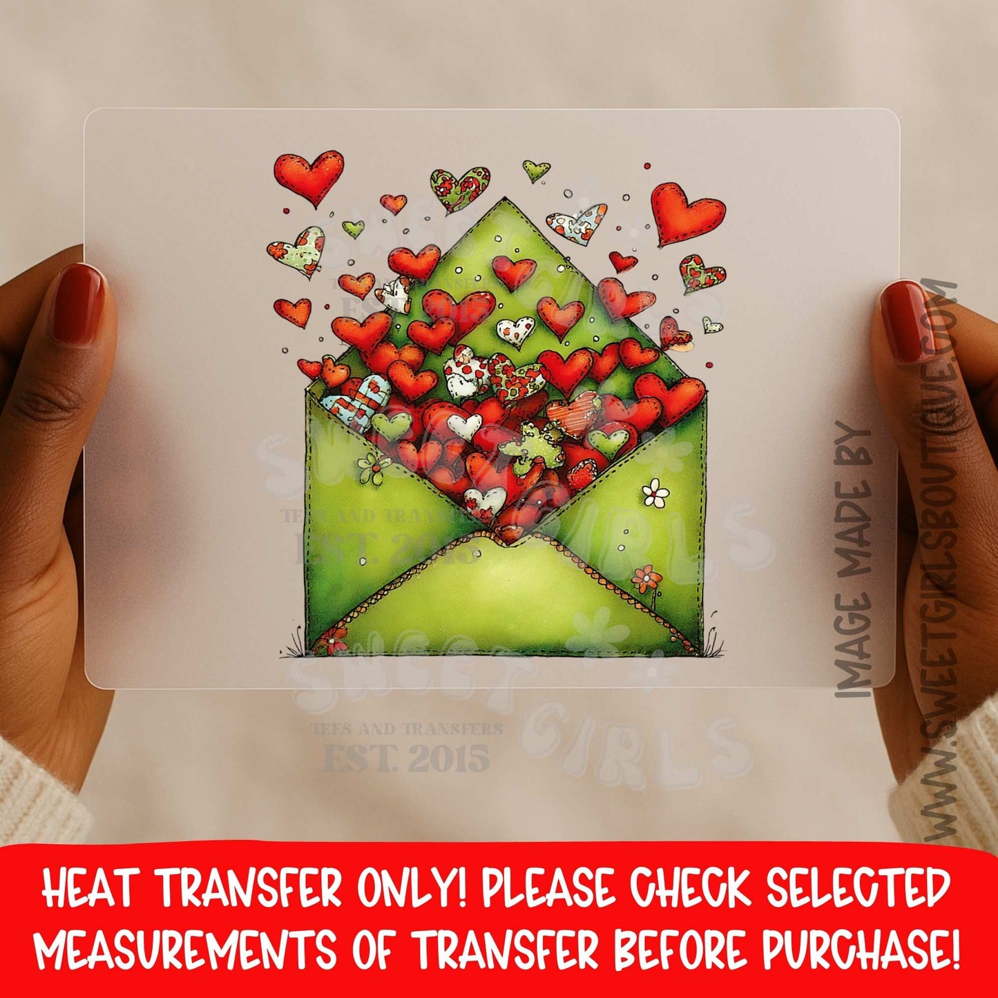 Envelope Filled with Hearts DTF Heat Transfer – Valentine Love Letter Iron On