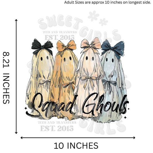 Squad Ghouls Girly Ghosts with Bows DTF Heat Transfer – Ready to Press Halloween Iron-On Sticker for Shirts, Sweatshirts, Bags – Soft Pastel Coquette Ghost Squad