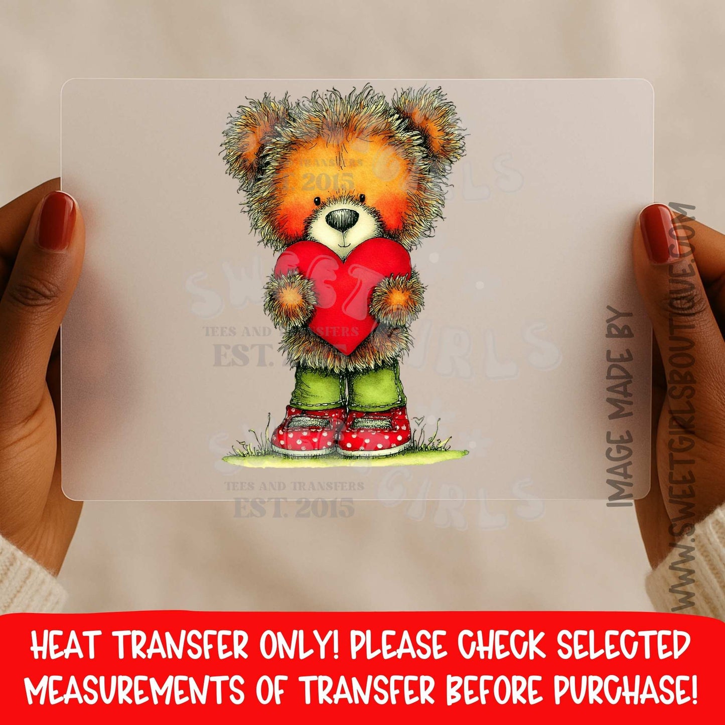 Teddy Bear Holding Heart DTF Heat Transfer – Valentine Bear Iron On