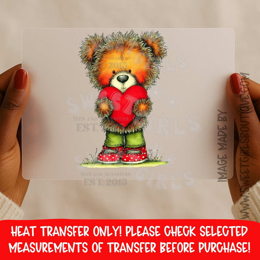 Teddy Bear Holding Heart DTF Heat Transfer – Valentine Bear Iron On