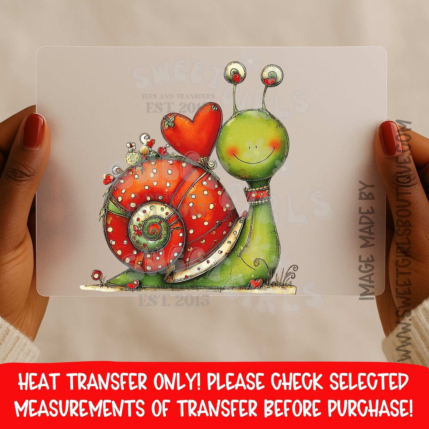 Cute Snail Holding Heart DTF Heat Transfer – Valentine Love Snail Iron On