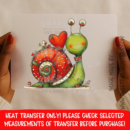 Cute Snail Holding Heart DTF Heat Transfer – Valentine Love Snail Iron On