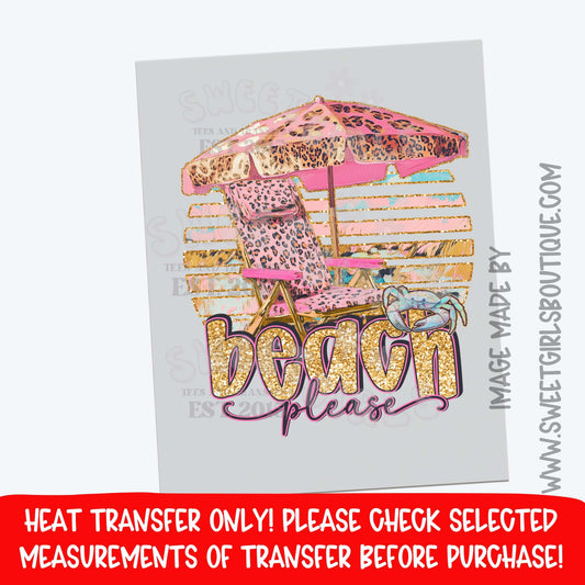 Beach Please Heat Transfer DTF Pink Leopard Beach Chair Graphic Summer Vacation Not A Shirt Iron On Transfer
