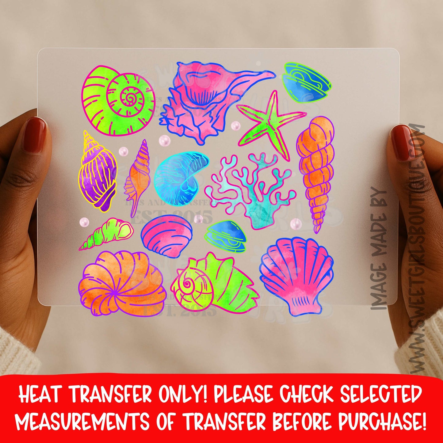 Neon Seashell Heat Transfer DTF Bright Beach Ocean Shell Graphic Summer Coastal Decor Not A Shirt Iron On Transfer